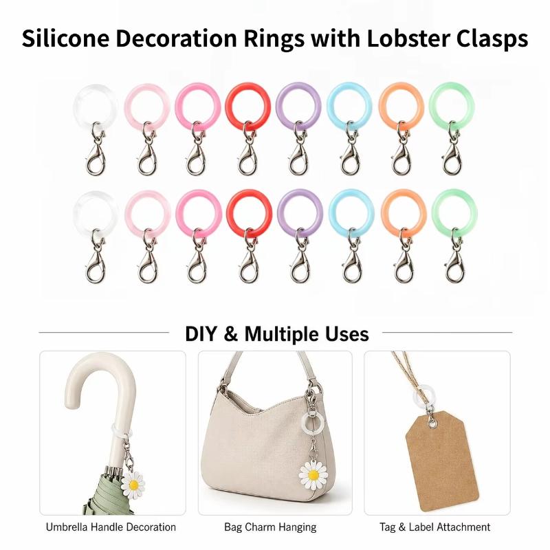 Lobster Clasp Silver - 5/10個入りシリコン傘ハンドルリング、柔軟な素材、安全なロブスタークラスプ、小物の吊り下げやDIYクラフト製作に最適