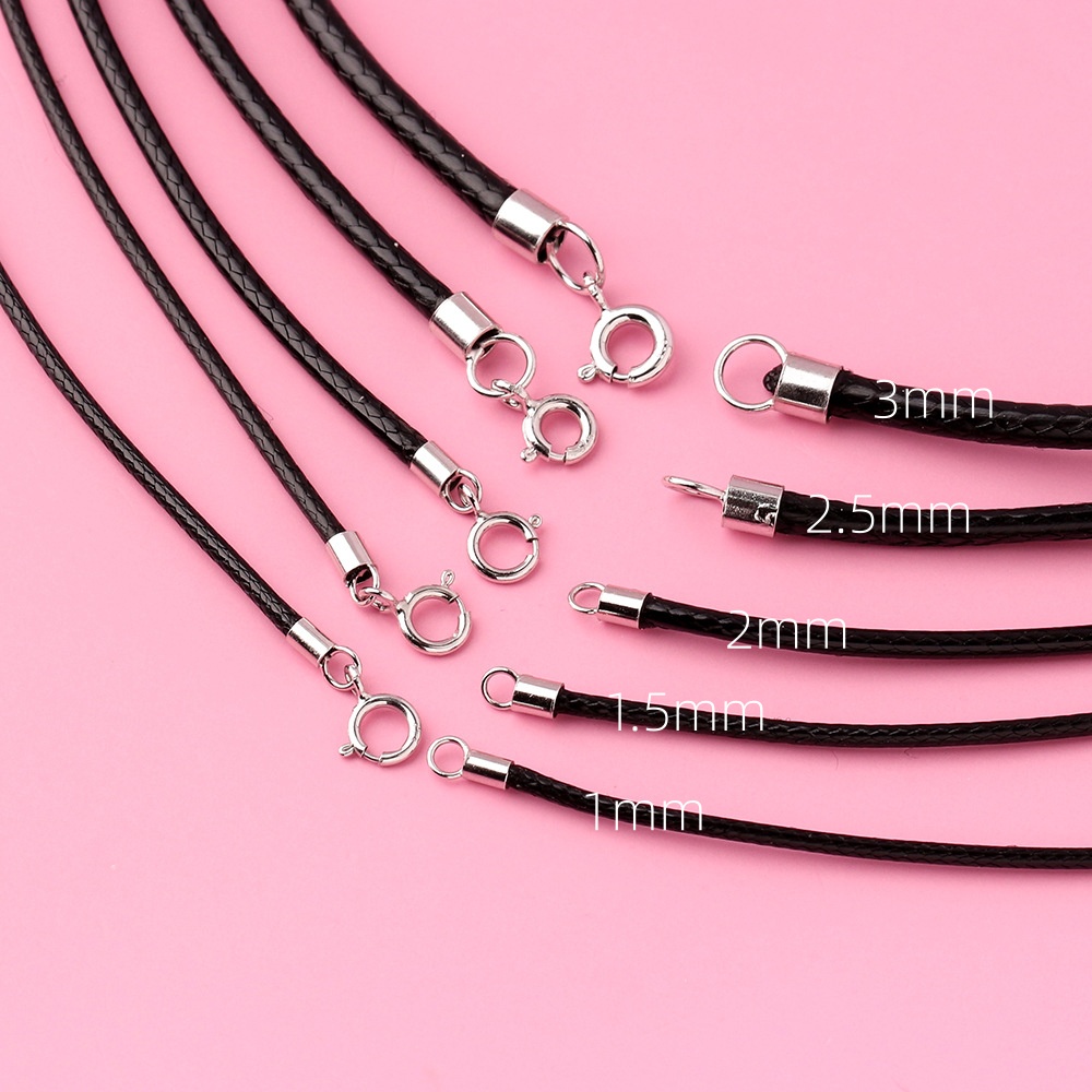 Jewelry Making In La - 925シルバー製ブラック編み込みレザーネックレスコード、スプリングリングクラスプ付き、DIYジュエリー製作アクセサリー
